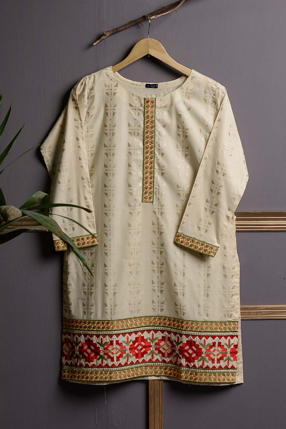 Cambric Printed and Embroidered Kurti - Petals (P-261-19-Skin)